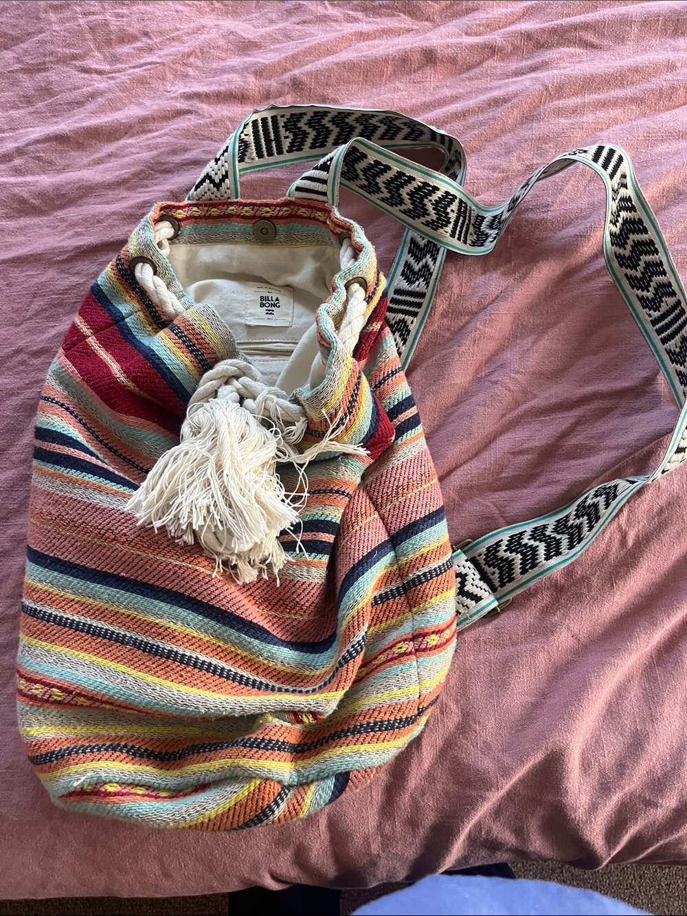 Billabong Colorful Striped Woven Bucket Backpack
